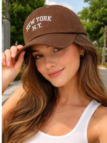 New York Retro Baseball Cap Embroidered Unisex Premium Vintage Letter Cotton Embroidered - 咖啡棕色 - 查看 5