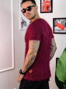 Premium Fleece-Lined T-Shirt With Subtle Sheen – Luxury Fashion Style, Super Comfortable And Striking Look - Burgundy - View 3