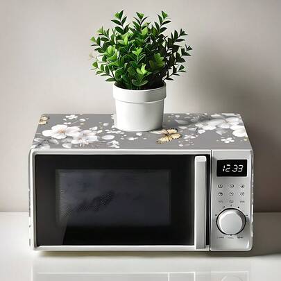 Cubierta plana de 2D para horno de microondas - Diseño con patrón de mariposa, flor y hoja, utilizada para protección contra el polvo, protección de electrodomésticos de cocina modernos y decoración del hogar