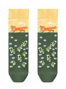 1/5 Pairs Cartoon Mid-Calf Socks, Cute Animal Fox Design Straight Tube Socks, Creative Socks For Women - Multicolor - View 8