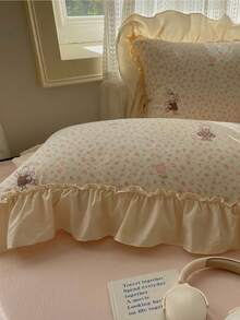 4pcs Lace Bedding Set, Soft & Comfortable Bedroom Linens, Floral Cartoon Pattern Design, Breathable Soft All-Season Bedding Set Including 1 Duvet Cover, 1 Bed Sheet, 2 Pillowcases, No Filling, Suitable For Bedroom, Dorm, Home Use, Multiple Sizes Available - Baby Pink - View 3
