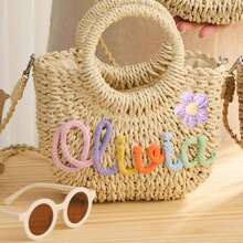 1pc Personalized Spring/Summer Fashion Straw Woven Bag, Handheld/Shoulder/Crossbody, Floral, Perfect For Party/Wedding/Bridesmaid Outfit, Gift For Her - Multicolor - View 13