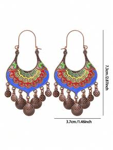 TopHanqi Pendientes con borlas de estilo bohemio vintage con pátina colorida, pendientes de bronce antiguo, pendientes personalizados para vacaciones - Multicolor - Ver 6