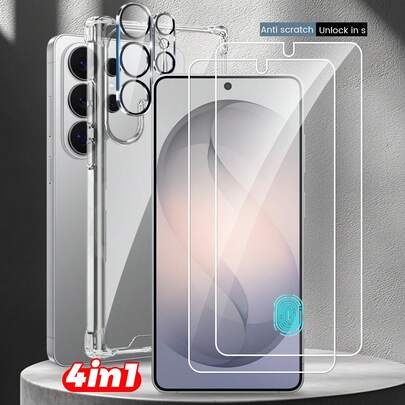 [4 trong 1] Miếng dán màn hình độ phân giải cao cho Galaxy S26Ultra/S26/S26+/S25/S24/S23/S22/S21 [Hỗ trợ mở khóa bằng vân tay], Chống trầy xước, Không bọt khí, Kính cường lực 9H, Miếng dán màn hình siêu mỏng 0.18mm hỗ trợ mở khóa bằng vân tay, Miếng dán bảo vệ ống kính trong suốt độ phân giải cao, Chống trầy xước, Chống rơi vỡ, Lỗ ống kính chính xác, Độ cứng cao, Chống va chạm, Chống trầy xước, Ốp bảo vệ điện thoại bằng acrylic