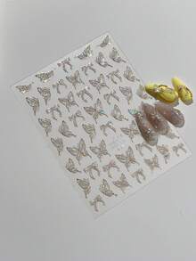 1片闪亮蝴蝶美甲贴纸，精致蝴蝶美甲贴纸，DIY薄硬指甲装饰贴纸，美甲用品，美甲贴纸 - 彩色 - 查看 5