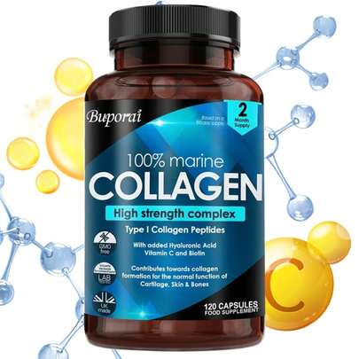 BUPORAI Collagen High Strength Complex - Hair, Skin, Nail, Bones, Joint Health Support, Improve Cardiovascular Health - 120 Capsules