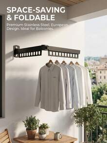 1pc Stainless Steel Collapsible Clothes Hanger - Polished Finish, Wall-Mounted Hidden Design, Suitable For Balcony And Indoor Use - Black - View 13