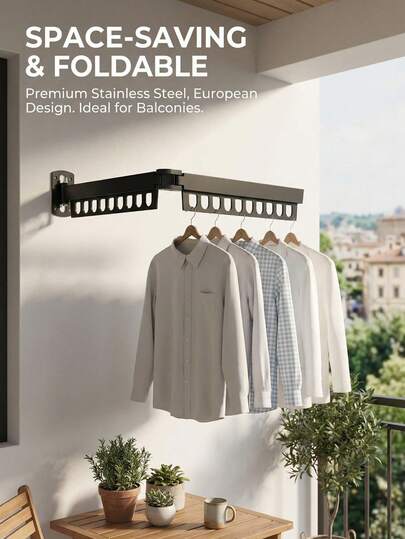 1pc Stainless Steel Collapsible Clothes Hanger - Polished Finish, Wall-Mounted Hidden Design, Suitable For Balcony And Indoor Use