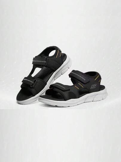 Skechers Dép xăng đan nam ngoài trời, đế mềm thoáng khí, khóa dán, dép thoải mái, giảm sốc và chống trơn trượt.