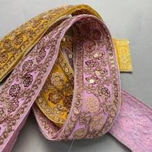 Bordure en dentelle brodée, accessoire décoratif fait main avec perles et paillettes pour vêtements et ourlet de robe - jaune - Voir 4