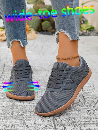 Women's Wide Toe Design Sports Shoes, Fashion Soft Breathable Lightweight Mesh Running Shoes, Elegant Retro Color Scheme, Neutral Casual Walking Shoes, Suitable For Commuting, Fitness, Travel, Thick Sole Round Toe Low-Top Multifunctional Wide Toe Women Sports Shoes, Holiday Gift