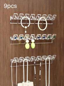 Bộ 3/6/9 giá treo dây chuyền gắn tường với 8 móc, dùng để treo trang sức, vòng tay, nhẫn. - Trong sáng - Xem 9