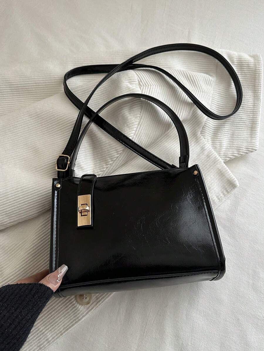 欧美风格百搭时尚手提包，奢华女士拉链单肩包，小众旅行及工作托特包 - 黑色 - 查看 1