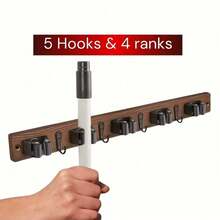 Adhesive-Free Wooden Broom Holder, Wall Mount Storage Rack For Bathroom, Kitchen & Garage, Tool Organization For Mops, Brooms & Garden Tools - Mop Hanger-5 - View 11