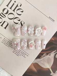 New Relief Pink Soft Cute 3D Wearing Nail Art Press On Nail Nails Nail Supplies - Phong cách hình ảnh chính - Xem 3