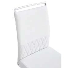 Modern Esszimmerstühle 2er Set, Rückenlehne Aus PU Kunstleder Und Leinen, Hoher Rücken Gepolstert Side Chair, Querstreifen Rückenlehne Design Für Esszimmer, Küche, Gast Bürostuhl, White - White - View 4