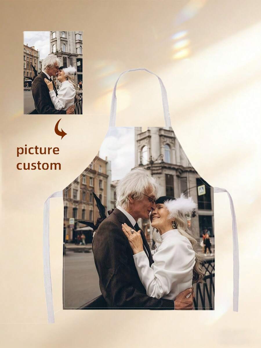 1pc Personalized Custom Photo Apron, Custom Picture Kitchen Apron, Unique Gift For Couple, Wedding, Anniversary, Cooking Baking Chef Apron - Multicolor - View 1
