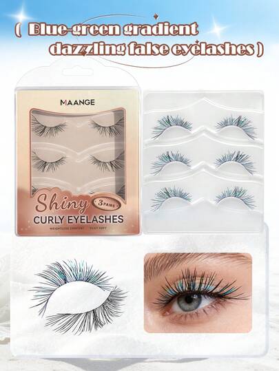 MAANGE 3 Pairs Glamorous Gradient&Transparent Stem False Eyelashes, Wispy Manga Lashes,Pure Lively Anime Eye Makeup Lashes,Cat Eye Eyelashes,Summer Fresh Wispy Lashes,Reusable Colorful Strip Lashes For Daily Wear, Party, Concert, Cosplay & Festival Makeup,Anime Eyelashes For Summer Makeup,Shiny Curly,Vibrant Colors