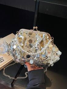 2026 Spring New Fashionable Sequin Minimalist Shoulder Bag, Chic Pillow Bag For Commuting - Silver - View 6