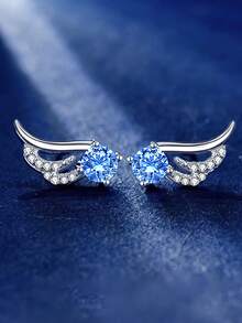 1 par de pendientes de botón con alas de ángel de plata de ley 925, pendientes delicados y pequeños para perforación de orejas, pendientes simétricos elegantes, regalo para amigas y novias - ala - Ver 14