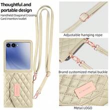 VIETAO Crossbody Lanyard Card Slot Wallet Bag Faux Leather Mobile Phone Case Compatible With Samsung Galaxy Flip 3 4 5 6 7 Cellphone Cover Z Flip3 Flip4 Flip5 Flip6 - White - View 2
