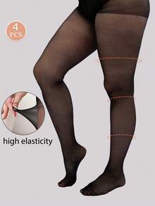 4 đôi quần tất nữ cỡ lớn 20D siêu mỏng trong suốt, legging nylon co giãn cao, phù hợp với size 1XL-4XL (lên đến 250lbs), tất cao đến đùi thoáng khí chống xước, thích hợp mặc hàng ngày, phối với váy, quà Giáng sinh. - Nhiều màu - Xem 9