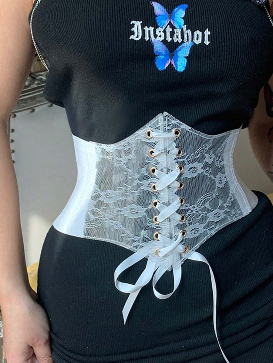 1件文艺复兴时期女士配饰，白色薄纱蕾丝紧身胸衣，性感服装，适合万圣节派对或日常穿着，搭配独特服饰。