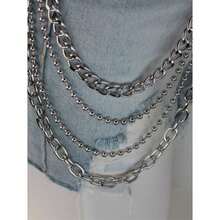 1pc Hip Hop Punk Metal Multi Layer Waist Chain Dress Up Accessories Hip Hop Multi Functional Men's And Women's Pants Chain Suitable For Daily Wearing And Fashion Matching Summer, School Fall, Autumn, Halloween - Bạc - Xem 7
