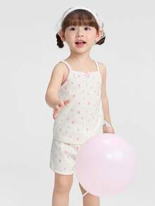 Balabala Bộ đồ ngủ mùa hè cho bé gái 2026, chất liệu cotton mềm mại, nhẹ, thoáng khí, kiểu dáng dễ thương, vui tươi. - tông màu hồng - Xem 3