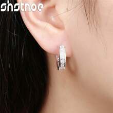 Bông tai kẹp tai bằng bạc Sterling 925, dài 1.9cm, đính đá Zirconia AAA, thích hợp cho nữ, dự tiệc, sinh nhật, lễ đính hôn, đám cưới, trang sức thời trang, quà tặng chất lượng cao. - Bạc - Xem 3