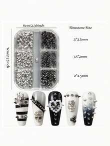 Bộ trang trí móng tay 6Grids hình đinh tán kim loại, kiểu đinh tán 3D phong cách Punk, hình nón nhọn kim loại Gothic màu đen và bạc, kiểu khuyên tai Nhật Bản, phụ kiện trang trí móng tay, đá quý trang trí móng tay. - Nhiều màu - Xem 6