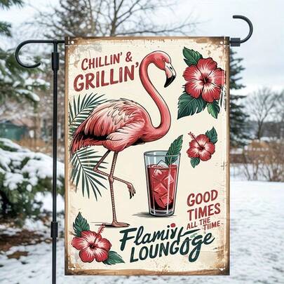 لافتة بار بشكل فلامنجو مسطح ثنائي الأبعاد، قطعة واحدة مسطحة الأبعاد، ذات وجهين وقابلة للغسيل، تعمل كديكور متعدد الاستخدامات للحديقة بدون حاجة للكهرباء، مثالية للأراضي والأبواب الأمامية أو الحدائق (الأعمدة غير مشمولة)