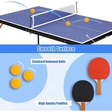 Mesa de ping pong plegable, juego de tenis de mesa de MDF con red, 2 paletas y 3 pelotas. Mesa de juego familiar portátil para interior, color negro, medidas 54'' x 30'' x 26.6'' - Azul - Ver 5