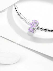 1颗925纯银紫色花朵珠子，适合女士手链、手镯DIY饰品制作及日常配饰装饰。 - 銀色 - 查看 4