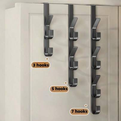 2/1pc Carbon Steel Over-The-Door Hook - Heavy Duty Metal Multipurpose Towel Rack | Space-Saving Vertical Design Storage Hanging Hook Rack | Bathroom Over-The-Door Towel Hanger, Titanium Color, No Drilling Required, Suitable For Bedroom