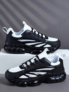 Men's Sneakers, Fashion Men's Sports Shoes, Lace-Up Shoes, Men's Personalized Black And White Contrast Street Casual Shoes, Comfortable And Breathable - Black and White - View 4