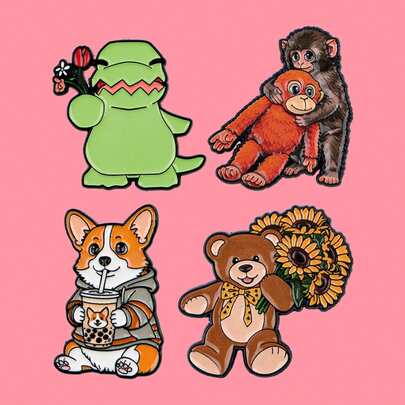 Sunflower Bear Cute Welsh Corgi Dog Enamel Pins Animals Monkey Green Dinosaur Brooch Lapel Pin Badge On Backpack Clothing Accessories Fashion Jewelry Gifts