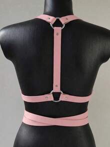 1pc Women's Elegant PU Leather Chest & Waist Harness Belt, Suitable For Streetwear, Commuting, Festivals, Parties, Halloween, Christmas Outfit Accessories - Pink - View 2