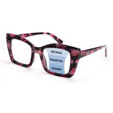 1pc Fashion Large Frame Multifocal Reading Glasses, 2-In-1 Progressive Lens, Flexible Spring Temples For Comfortable Fit, Colored Floral Print Bifocal Glasses For Women - Màu Hồng Tươi - Xem 17