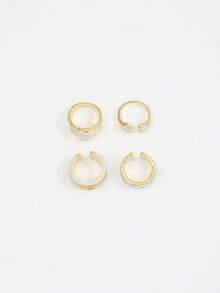 4pcs Handmade Enamel Drip Oil Geometric Shaped Rings, Exquisite Luxury French Minimalist Ring Set For Women - Gold - View 4