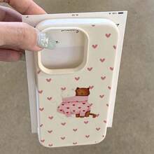 1pc TPU Material Heart-Shaped Cuddling Cat Pattern Phone Case Compatible With Apple 17 Pro Max/17/16 Pro Max/15/13/12/11, S20 FE/A15/S24/A55, Note 11/Note 12/Note 13 Pro, Full-Body Shockproof Soft Protective Cover - White - View 3
