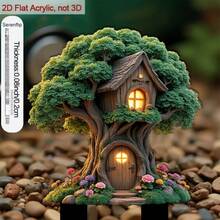 1pc 2D Acrylic Pointed Planter Stake, Suitable For Flower Beds. Quirky Tree House Shaped Decor, Suitable For Outdoor Garden Planter - C - View 3