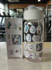 SANRIO Cốc tự làm không in hình dành cho học sinh, cốc đơn giản và dễ sử dụng, cốc nhựa chống rơi vỡ có ngăn đựng trà, bình nước chịu nhiệt (kèm sticker ngẫu nhiên) - Màu Xám nhạt - Xem 3