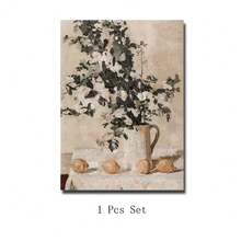 Set Of 1 Vintage Flowers And Lemons Canvas Wall Art | Neutral Farmhouse Botanical Print For Living Room Kitchen,Frameless/Framed - A - View 2