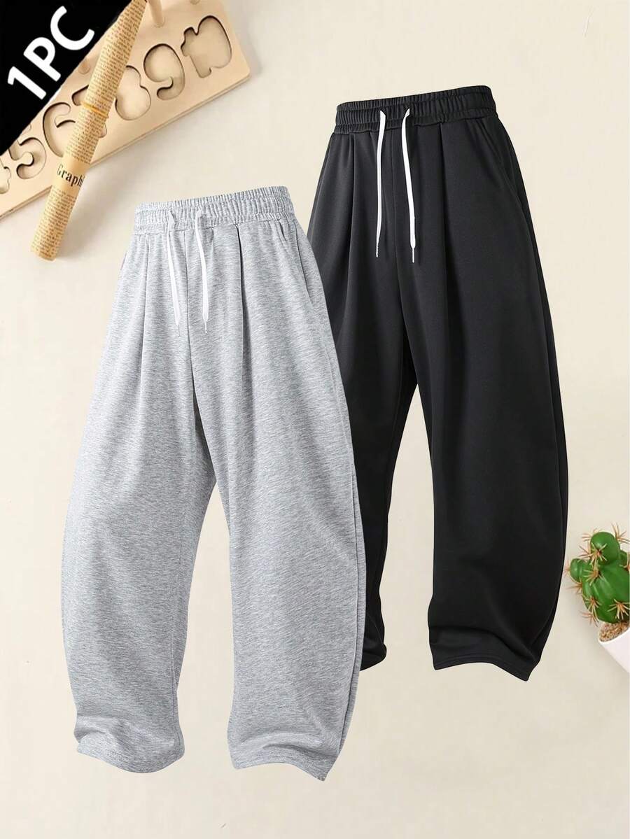 1pc Men's All-Season Casual Straight Leg Pants, With Drawstring Waist And Side Pockets, Suitable For Leisure, Camping, Office, Party And Other Occasions - Light Grey - View 1