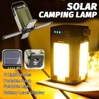 Đèn pin LED năng lượng mặt trời cầm tay, đèn lồng cắm trại LED với tấm pin năng lượng mặt trời và sạc Type-C, đèn cắm trại năng lượng mặt trời, thiết kế 4 tấm có thể mở rộng, chức năng sạc dự phòng, lý tưởng cho trường hợp mất điện, hoạt động ngoài trời.