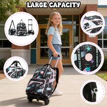 Bộ 3 món ba lô kéo cho bé gái, ba lô kéo 16 inch kèm túi đeo chéo và hộp bút. - Túi kéo dành cho bé gái - Xem 5