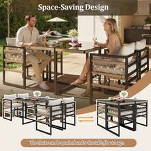 5 Piece Garden Dining Set With 1 Dining Table & 4 Stackable Chairs, Outdoor Patio Furniture Seating Group With Fine Rope & Iron Frame, 5mm Thick Glass Table Top - 黑色 - 查看 6