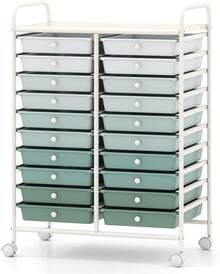 COSTWAY 10-Drawer Rolling Storage Cart, Utility Mobile Trolley With Removable Drawers & Universal Casters & 2 Brakes, Versatile Flexible Drawer Organizer Cart For Home, Office (Rainbow) - Green Gradient - View 10