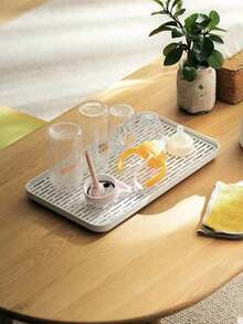 1 khay thoát nước, đĩa thoát nước gia dụng dùng cho tách trà, ấm đun nước, dụng cụ nhà bếp, giá để bát đĩa hình chữ nhật để bàn. - Màu Xám nhạt - Xem 3